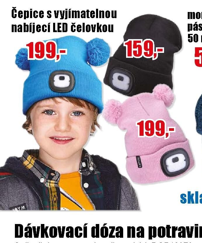 Čepice s vyjímatelnou nabíjecí LED čelovkou
