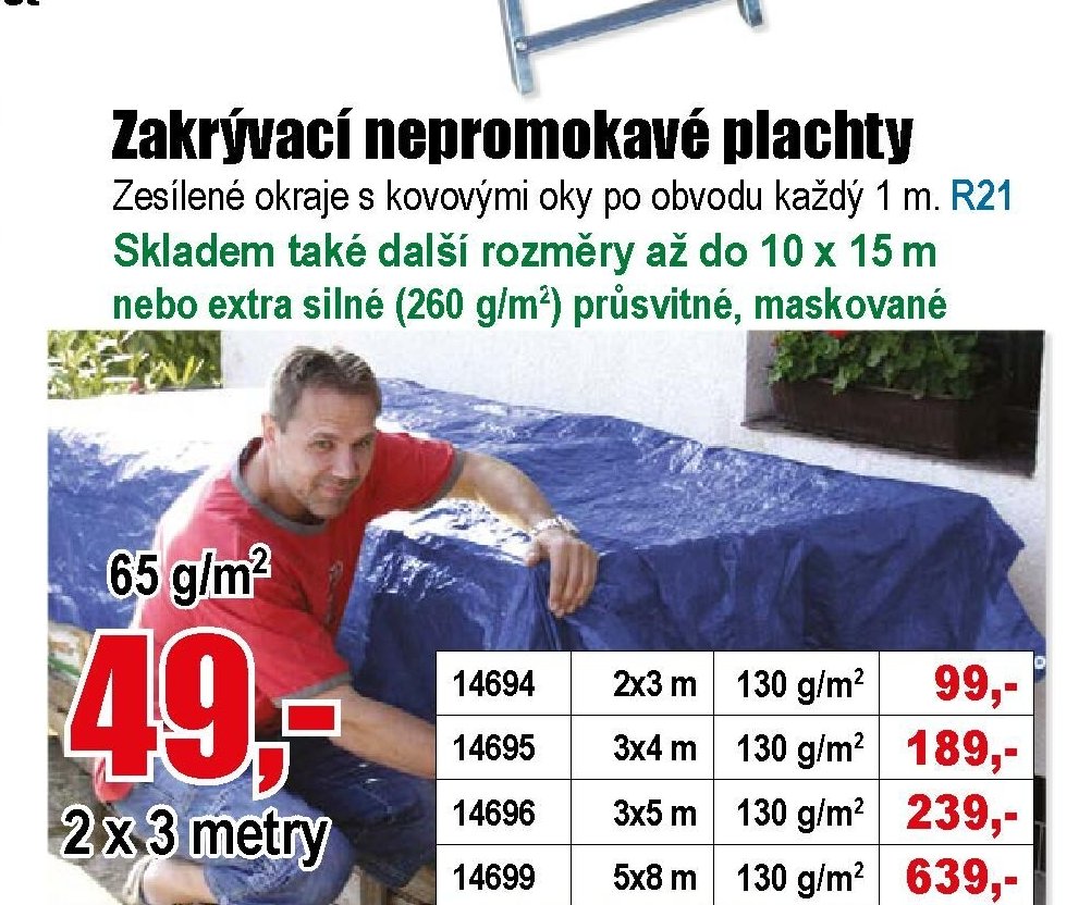 Zakrývací nepromokavé plachty