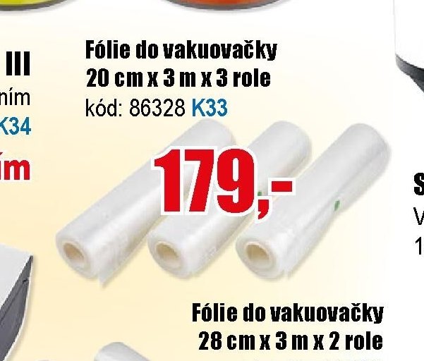 Fólie do vakuovačky 20 cm x 3 m x 3 role