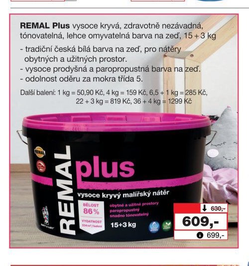 REMAL Plus vysoce kryvá malířský nátěr, 15 + 3 kg