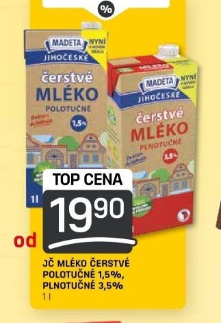 JČ mléko čerstvé polotučné 1,5%, plnotučné 3,5% 1l