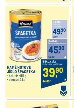 HAMÉ HOTOVÉ JÍDLO ŠPAGETKA