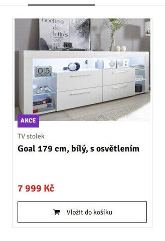 TV stolek Goal 179 cm, bílý, s osvětlením - ASKO akcniletaky.com