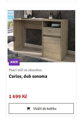 Psací stůl se zásuvkou Carlos, dub sonoma - ASKO akcniletaky.com