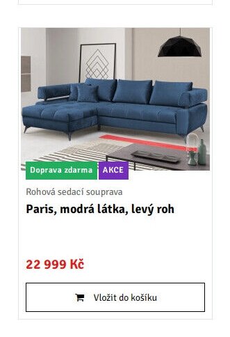 Rohová sedací souprava Paris, modrá látka, levý roh - ASKO akcniletaky.com