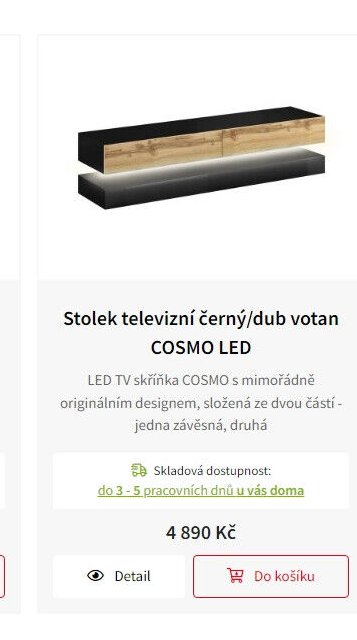 Stolek televizní černý/dub votan COSMO LED
