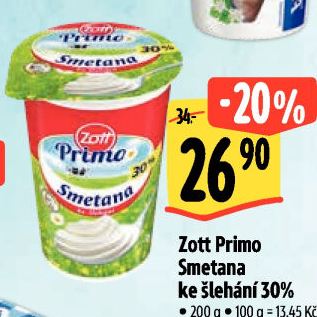 Smetana ke šlehání 30% Primo Zott