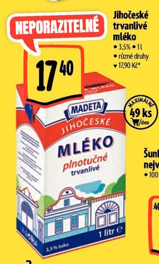 Mléko trvanlivé Jihočeské Madeta - 3,5% plnotučné