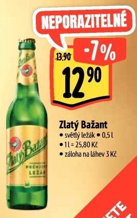 Pivo světlý ležák 12° Zlatý Bažant