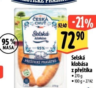 Selská klobása Přeštické prasátko Česká chuť
