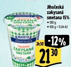 Smetana zakysaná Jihočeská Madeta 15%