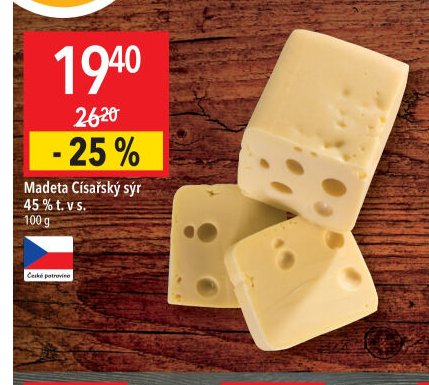 Madeta Císařský sýr 45 % t. v s.