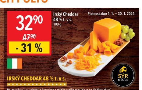 Irský Cheddar 48 % t. v s.