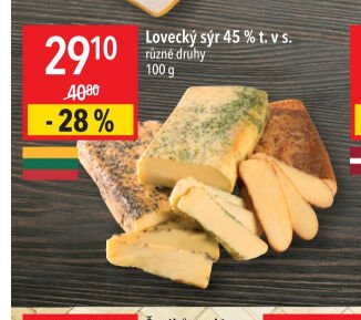 Lovecký sýr 45 % t. v s. různé druhy