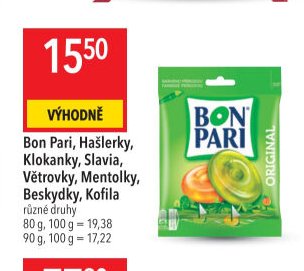 Bon Pari, Hašlerky, Klokanky, Slavia, Větrovky, Mentolky, Beskydky, Kofila