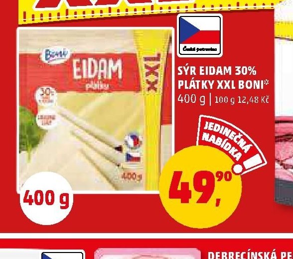 Sýr Eidam 30% plátky XXL BONI