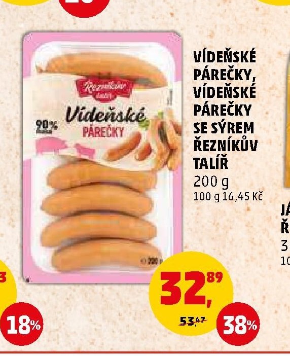 VÍDEŇSKÉ PÁREČKY SE SÝREM ŘEZNÍKŮV TALÍŘ 200 g