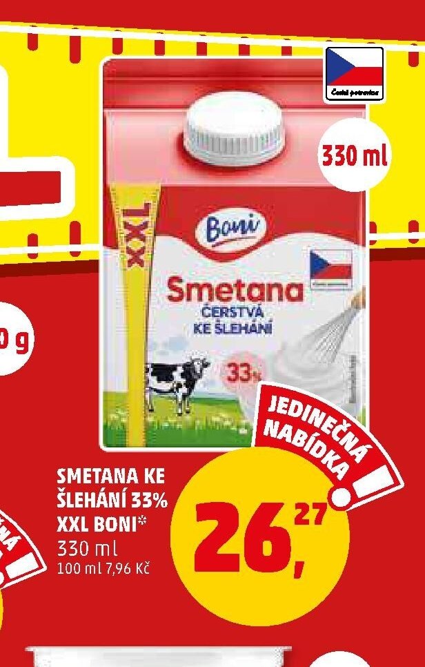 Smetana ke šlehání 33% XXL Boni