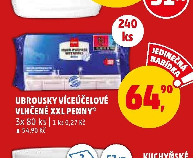 Ubrousky víceúčelové vlhčené XXL Penny 3x 80 ks