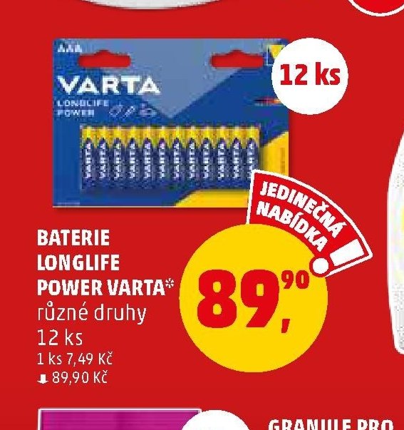 Baterie Longlife Power Varta různé druhy 12 ks
