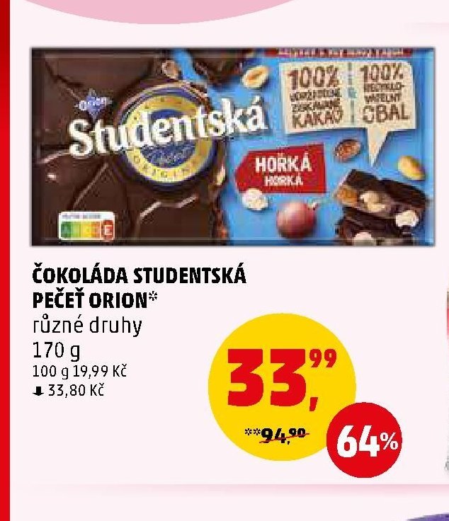 ČOKOLÁDA STUDENTSKÁ PEČEŤ ORION různé druhy