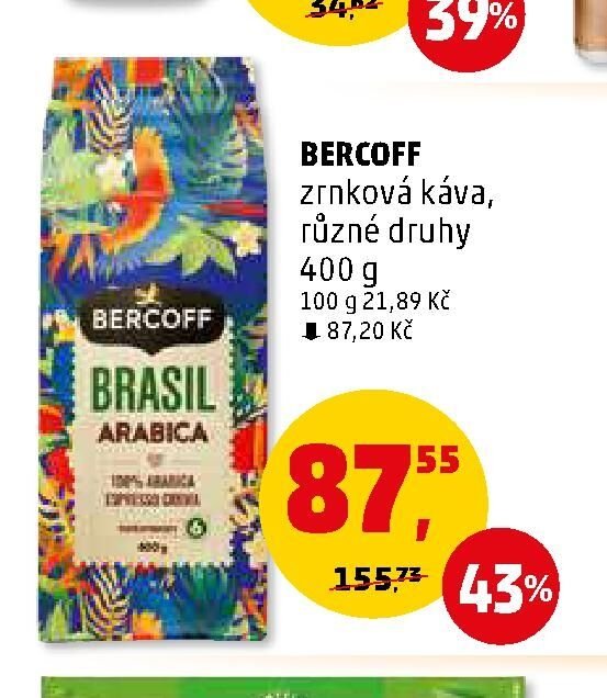 Bercoff zrnková káva, různé druhy