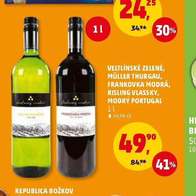 Veltlínské zelené, Müller Thurgau, Frankovka modrá, Ryzlink vlašský, Modrý Portugal