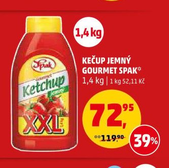 KEČUP JEMNÝ GOURMET SPAK 1,4 kg