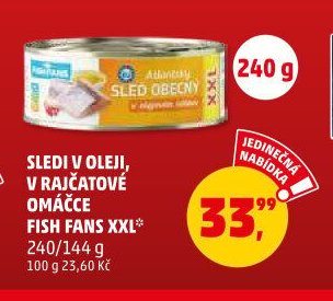 SLEDI V OLEJI, V RAJČATOVÉ OMÁČCE FISH FANS XXL 240/144 g