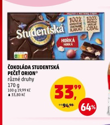 ČOKOLÁDA STUDENTSKÁ PEČEŤ ORION různé druhy