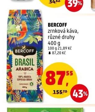 BERCOFF zrnková káva různé druhy 400 g