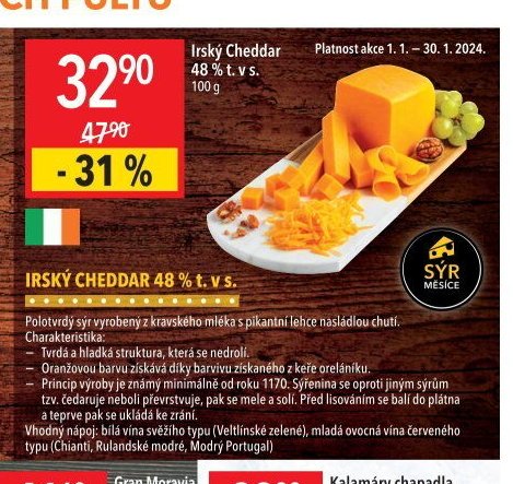 Irský Cheddar 48 % t. v s.