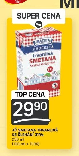 JIHOČESKÁ trvanlivá smetana ke šlehání 31%