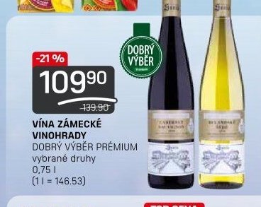 VÍNA ZÁMECKÉ VINOHRADY DOBRÝ VÝBĚR PRÉMIUM vybrané druhy