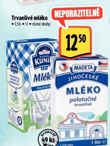 Mléko trvanlivé Jihočeské Madeta - 1,5% polotučné