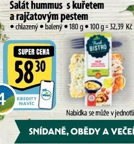 Salát Hummus s kuřetem a rajčatovým pestem s proteiny Albert Fresh Bistro