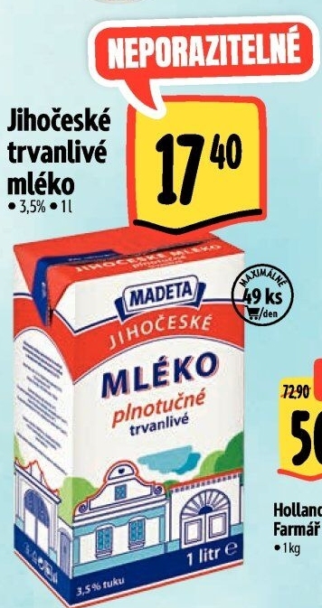 Mléko trvanlivé Jihočeské Madeta - 3,5% plnotučné