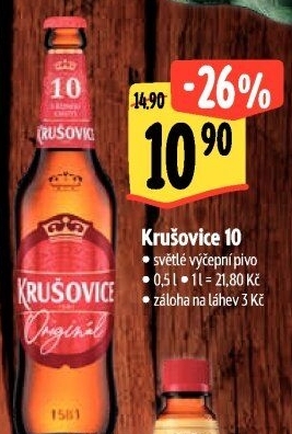 Pivo světlé výčepní Originál Královská 10° Krušovice