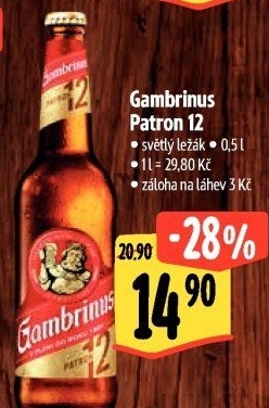 Pivo světlý ležák 12° Patron Gambrinus