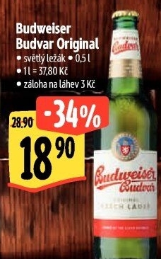 Pivo světlý ležák Original Budweiser Budvar