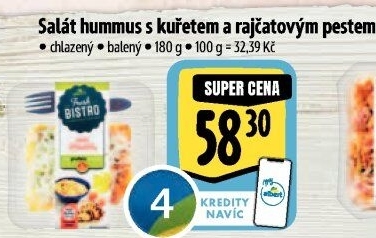 Salát Hummus s kuřetem a rajčatovým pestem s proteiny Albert Fresh Bistro