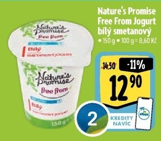 Bílý jogurt smetanový bez laktózy Free From Nature'
