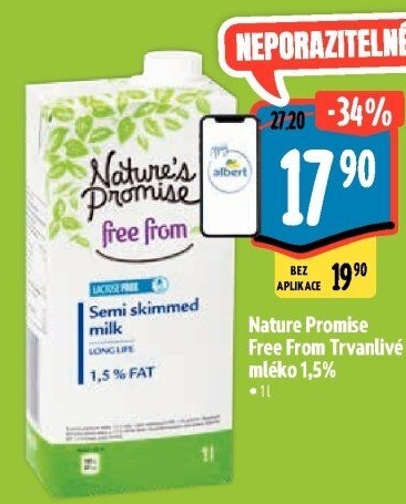 Mléko trvanlivé bez laktózy Free From Nature'