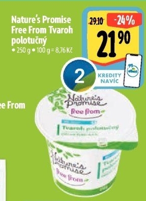 Tvaroh polotučný Free From Nature'