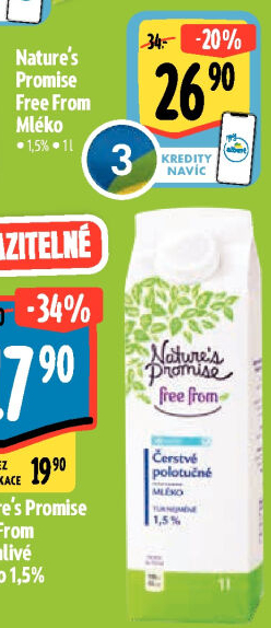Mléko čerstvé bez laktózy Free From Nature'