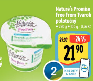 Tvaroh polotučný Free From Nature'