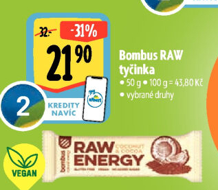 Tyčinka Bombus Raw bez lepku Energy
