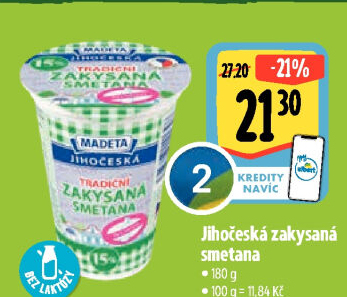 Zakysaná smetana bez laktózy Jihočeská Madeta 15%