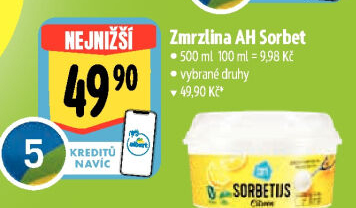 Zmrzlina sorbet v kelímku Albert Heijn