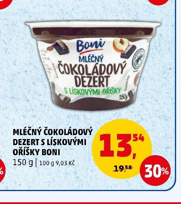 MLÉČNÝ ČOKOLÁDOVÝ DEZERT S LÍSKOVÝMI OŘÍŠKY BONI